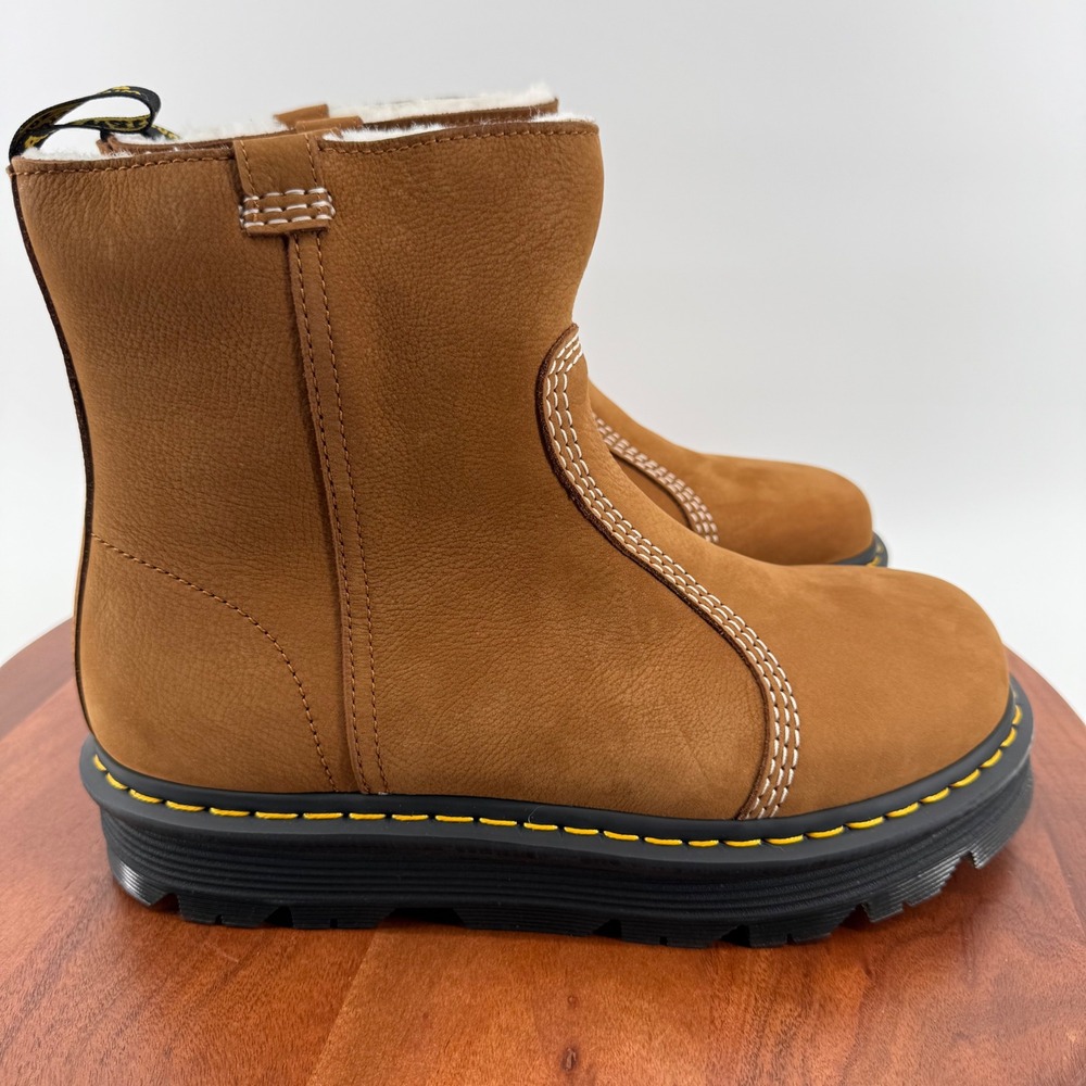 Dr. Martens Zebzag Rigger WL Brown Leather Faux Fur Platform Boots Women 11